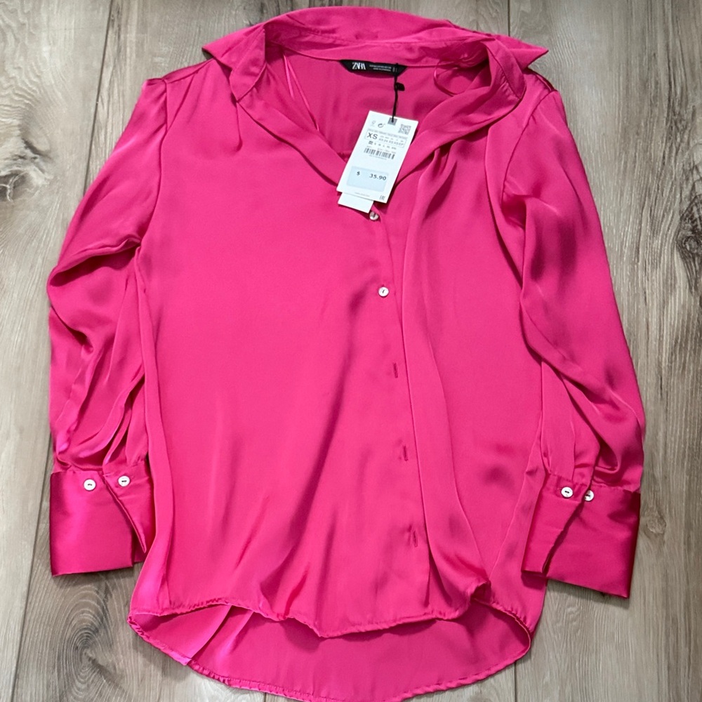 Zara Fuchsia Satin Blouse for Women